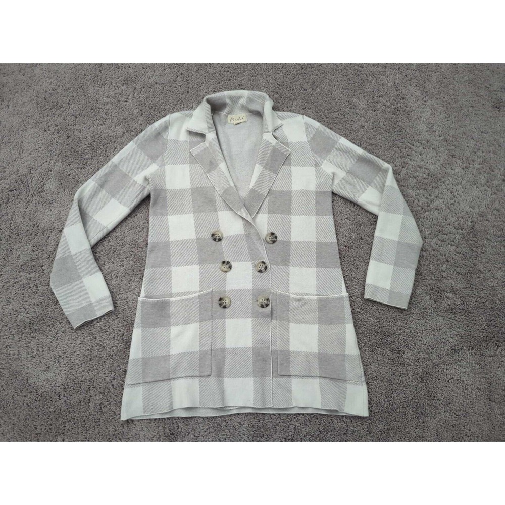 Marled Blazer Womens Small Plaid Double Breasted Buttons Pockets Preppy Casual
